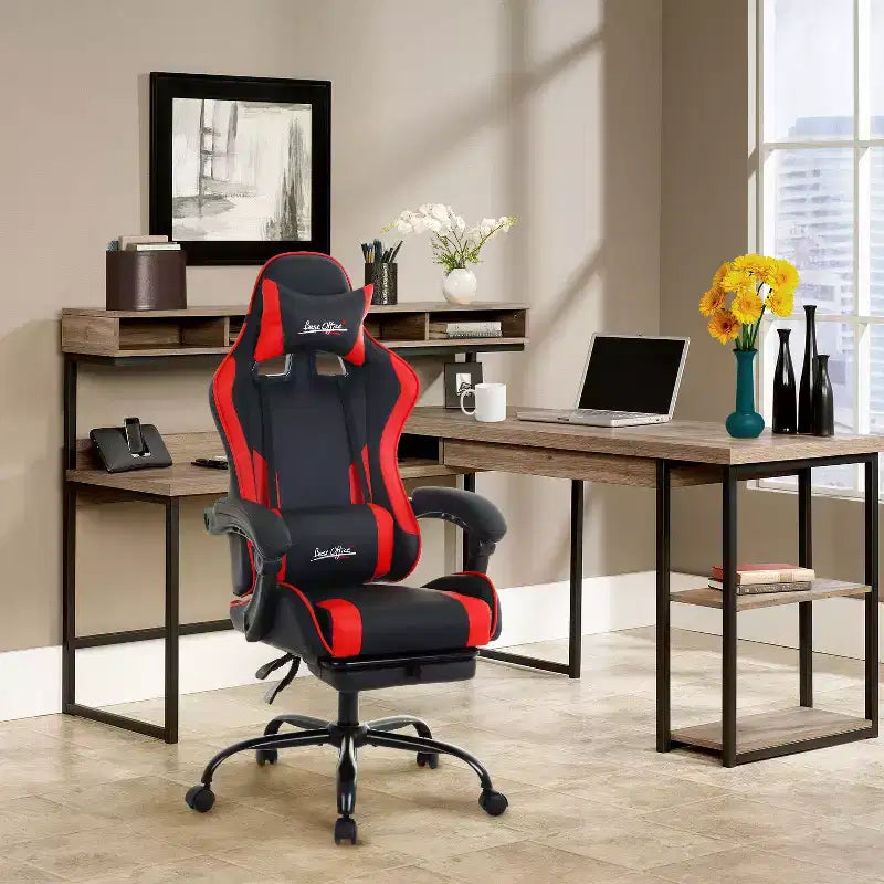 BestMassage Chaise de Gaming Fauteuil de Bureau avec Repose-Pieds et Soutien Lombaire