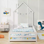Lit au sol Montessori une place Costway pour tout-petit avec porte verrouillable, garde-corps pleine longueur gris/blanc