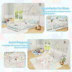 Lit au sol Montessori une place Costway pour tout-petit avec porte verrouillable, garde-corps pleine longueur gris/blanc
