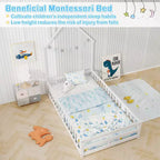 Lit au sol Montessori une place Costway pour tout-petit avec porte verrouillable, garde-corps pleine longueur gris/blanc