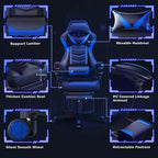 Chaise de Gaming ELECWISH avec Repose-pieds, Soutien Lombaire, Chaise d'Ordinateur Respirante avec Coussin à Ressorts Ensachés, Chaises pour Adultes