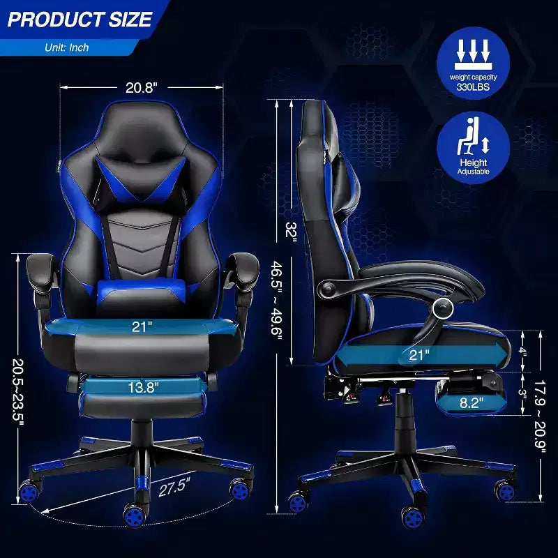 Chaise de Gaming ELECWISH avec Repose-pieds, Soutien Lombaire, Chaise d'Ordinateur Respirante avec Coussin à Ressorts Ensachés, Chaises pour Adultes