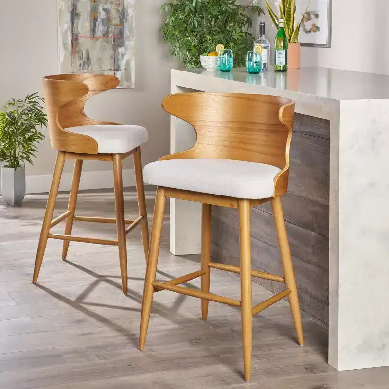 Tabourets de bar en tissu et bois GDFStudio Cortland Mid-Century (lot de 2) - Hauteur 77,5 cm
