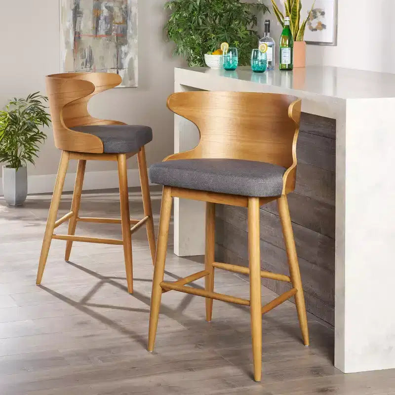 Tabourets de bar en tissu et bois GDFStudio Cortland Mid-Century (lot de 2) - Hauteur 77,5 cm