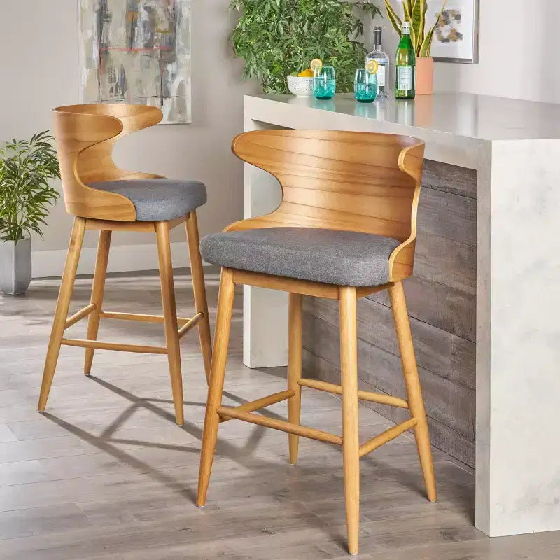 Tabourets de bar en tissu et bois GDFStudio Cortland Mid-Century (lot de 2) - Hauteur 77,5 cm