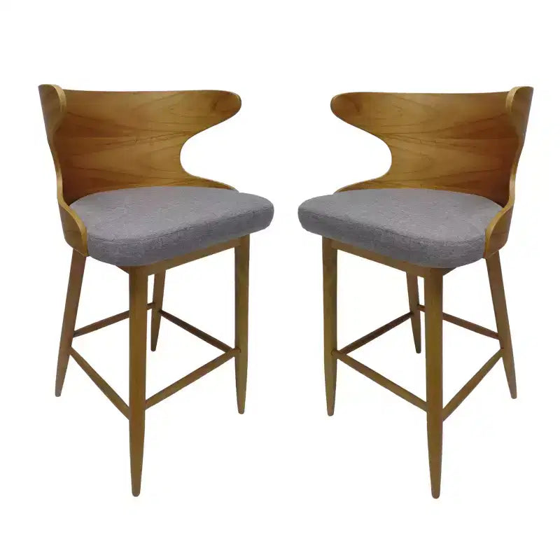 Tabourets de bar en tissu et bois GDFStudio Cortland Mid-Century (lot de 2) - Hauteur 77,5 cm