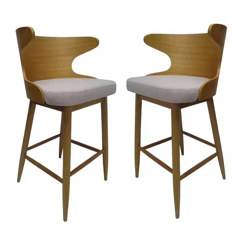 Tabourets de bar en tissu et bois GDFStudio Cortland Mid-Century (lot de 2) - Hauteur 77,5 cm