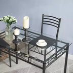 Ensemble de salle à manger 5 pièces VECELO avec table en verre et 4 chaises rembourrées, ensemble de table rectangulaire de cuisine marron/noir