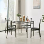Ensemble de salle à manger 5 pièces VECELO avec table en verre et 4 chaises rembourrées, ensemble de table rectangulaire de cuisine marron/noir