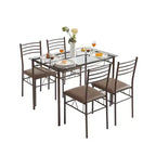 Ensemble de salle à manger 5 pièces VECELO avec table en verre et 4 chaises rembourrées, ensemble de table rectangulaire de cuisine marron/noir