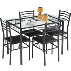 Ensemble de salle à manger 5 pièces VECELO avec table en verre et 4 chaises rembourrées, ensemble de table rectangulaire de cuisine marron/noir