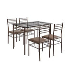 Ensemble de salle à manger 5 pièces VECELO avec table en verre et 4 chaises rembourrées, ensemble de table rectangulaire de cuisine marron/noir