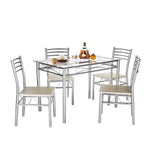 Ensemble de salle à manger 5 pièces VECELO avec table en verre et 4 chaises rembourrées, ensemble de table rectangulaire de cuisine marron/noir