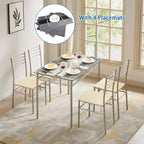 Ensemble de salle à manger 5 pièces VECELO avec table en verre et 4 chaises rembourrées, ensemble de table rectangulaire de cuisine marron/noir