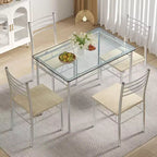 Ensemble de salle à manger 5 pièces VECELO avec table en verre et 4 chaises rembourrées, ensemble de table rectangulaire de cuisine marron/noir