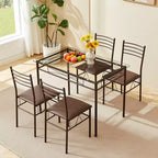 Ensemble de salle à manger 5 pièces VECELO avec table en verre et 4 chaises rembourrées, ensemble de table rectangulaire de cuisine marron/noir