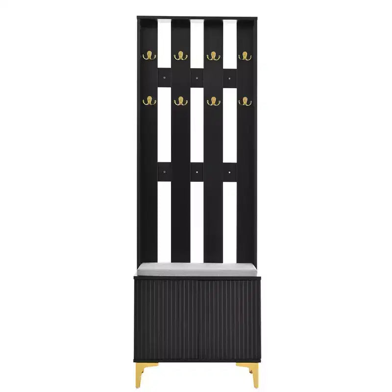 Arbre d'entrée moderne 4 en 1 de 61 cm de large, porte-manteau, armoire à chaussures multifonctionnelle avec banc de rangement rembourré, crochets et étagères réglables - ModernLuxe