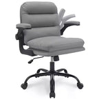 Chaise de bureau VECELO dossier haut en cuir PU, rembourrée, pivotante, avec accoudoirs relevables et hauteur réglable Blanc/Gris
