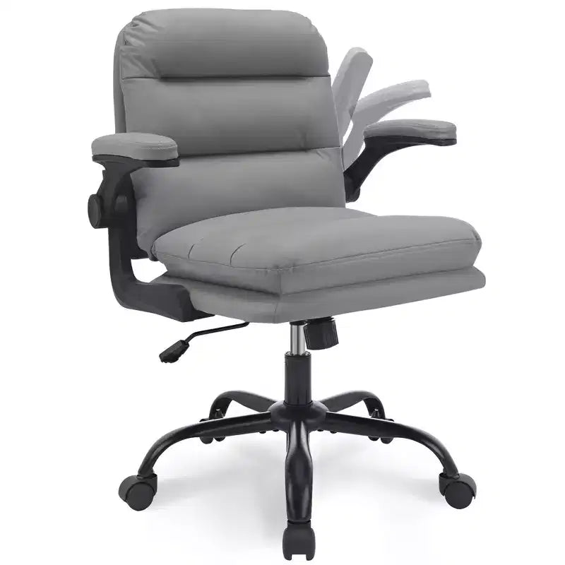 Chaise de bureau VECELO dossier haut en cuir PU, rembourrée, pivotante, avec accoudoirs relevables et hauteur réglable Blanc/Gris