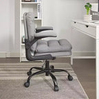Chaise de bureau VECELO dossier haut en cuir PU, rembourrée, pivotante, avec accoudoirs relevables et hauteur réglable Blanc/Gris