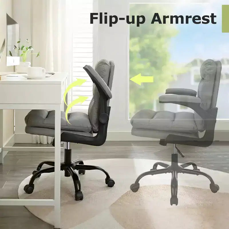 Chaise de bureau VECELO dossier haut en cuir PU, rembourrée, pivotante, avec accoudoirs relevables et hauteur réglable Blanc/Gris