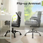 Chaise de bureau VECELO dossier haut en cuir PU, rembourrée, pivotante, avec accoudoirs relevables et hauteur réglable Blanc/Gris