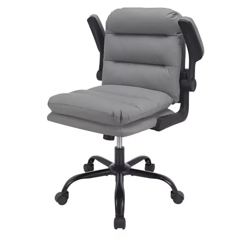 Chaise de bureau VECELO dossier haut en cuir PU, rembourrée, pivotante, avec accoudoirs relevables et hauteur réglable Blanc/Gris