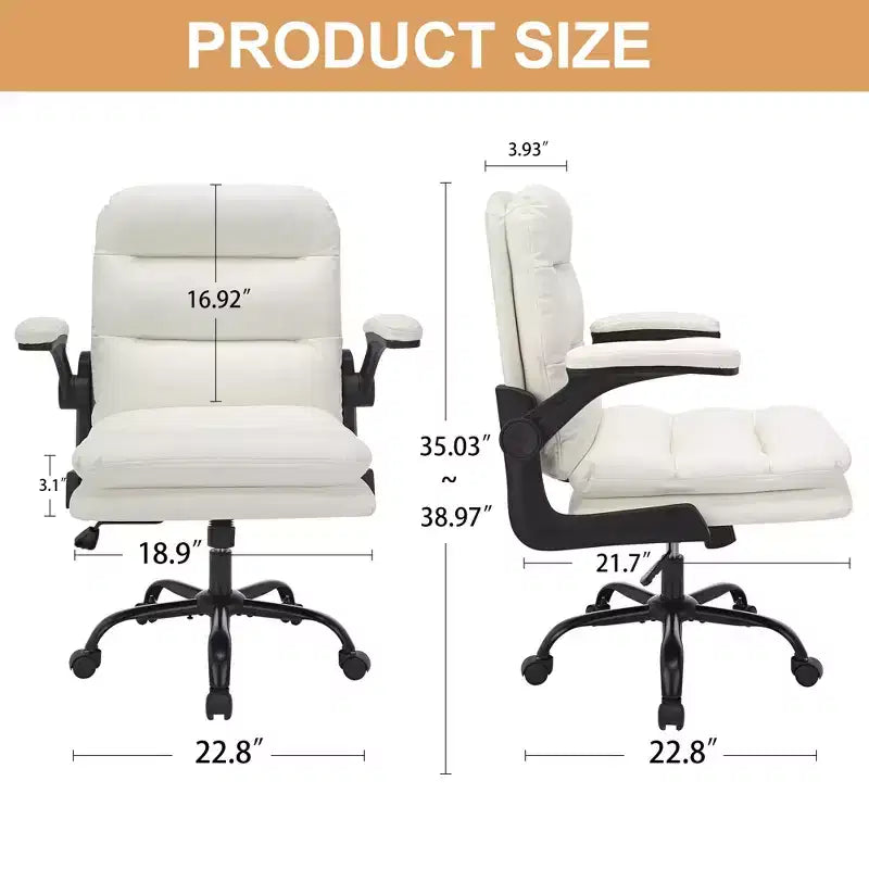 Chaise de bureau VECELO dossier haut en cuir PU, rembourrée, pivotante, avec accoudoirs relevables et hauteur réglable Blanc/Gris