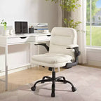 Chaise de bureau VECELO dossier haut en cuir PU, rembourrée, pivotante, avec accoudoirs relevables et hauteur réglable Blanc/Gris