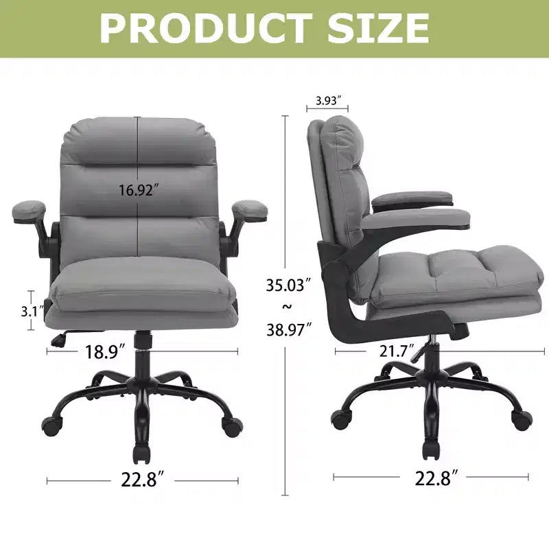 Chaise de bureau VECELO dossier haut en cuir PU, rembourrée, pivotante, avec accoudoirs relevables et hauteur réglable Blanc/Gris
