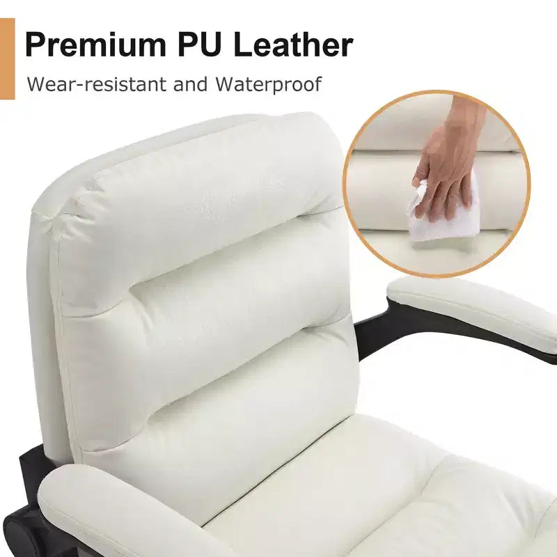Chaise de bureau VECELO dossier haut en cuir PU, rembourrée, pivotante, avec accoudoirs relevables et hauteur réglable Blanc/Gris