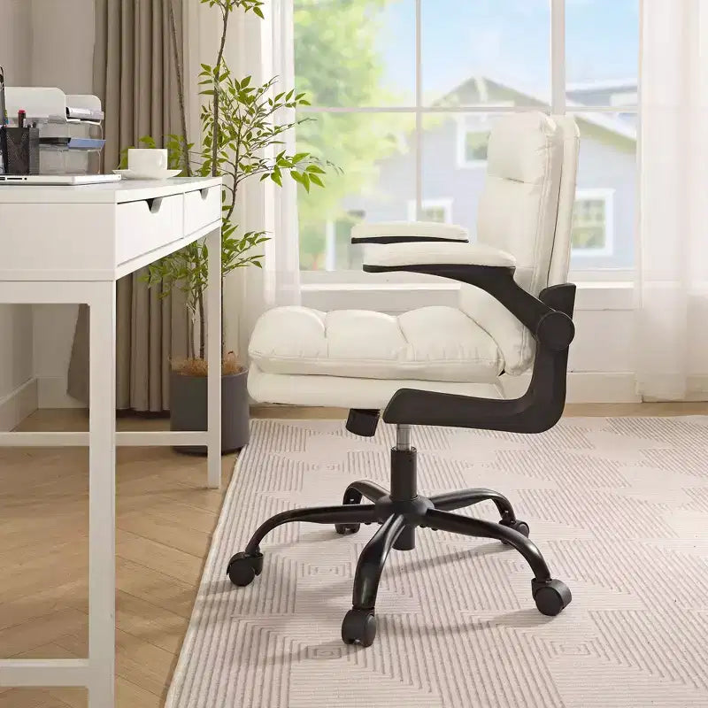 Chaise de bureau VECELO dossier haut en cuir PU, rembourrée, pivotante, avec accoudoirs relevables et hauteur réglable Blanc/Gris