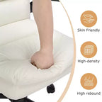 Chaise de bureau VECELO dossier haut en cuir PU, rembourrée, pivotante, avec accoudoirs relevables et hauteur réglable Blanc/Gris