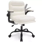 Chaise de bureau VECELO dossier haut en cuir PU, rembourrée, pivotante, avec accoudoirs relevables et hauteur réglable Blanc/Gris
