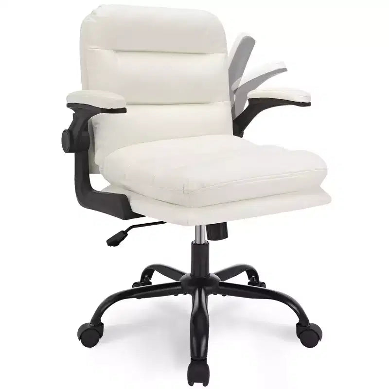 Chaise de bureau VECELO dossier haut en cuir PU, rembourrée, pivotante, avec accoudoirs relevables et hauteur réglable Blanc/Gris