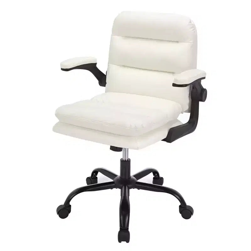 Chaise de bureau VECELO dossier haut en cuir PU, rembourrée, pivotante, avec accoudoirs relevables et hauteur réglable Blanc/Gris