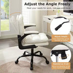 Chaise de bureau VECELO dossier haut en cuir PU, rembourrée, pivotante, avec accoudoirs relevables et hauteur réglable Blanc/Gris