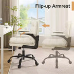Chaise de bureau VECELO dossier haut en cuir PU, rembourrée, pivotante, avec accoudoirs relevables et hauteur réglable Blanc/Gris