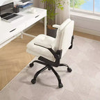 Chaise de bureau VECELO dossier haut en cuir PU, rembourrée, pivotante, avec accoudoirs relevables et hauteur réglable Blanc/Gris