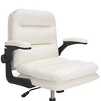 Chaise de bureau VECELO dossier haut en cuir PU, rembourrée, pivotante, avec accoudoirs relevables et hauteur réglable Blanc/Gris