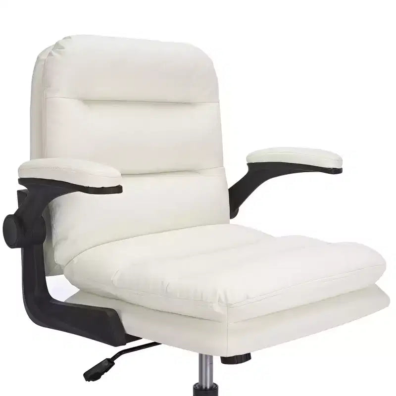 Chaise de bureau VECELO dossier haut en cuir PU, rembourrée, pivotante, avec accoudoirs relevables et hauteur réglable Blanc/Gris