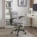 Chaise de bureau VECELO dossier haut en cuir PU, rembourrée, pivotante, avec accoudoirs relevables et hauteur réglable Blanc/Gris