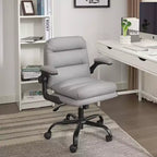 VECELO High Back Desk Chair PU Office Chair Upholstered Padding Swivel Computer Task Chair With Flip-Up Arms and Adjustable Height White/Gray