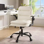 Chaise de bureau VECELO dossier haut en cuir PU, rembourrée, pivotante, avec accoudoirs relevables et hauteur réglable Blanc/Gris