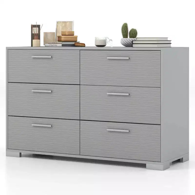 Commode de rangement à 6 tiroirs Costway avec pieds et poignées en métal, dispositifs anti-basculement