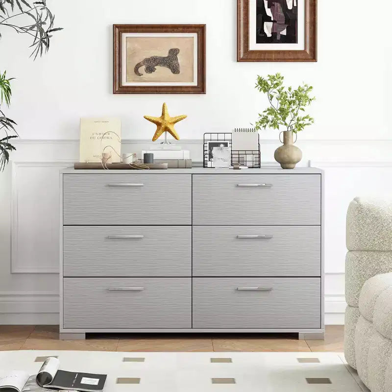Commode de rangement à 6 tiroirs Costway avec pieds et poignées en métal, dispositifs anti-basculement