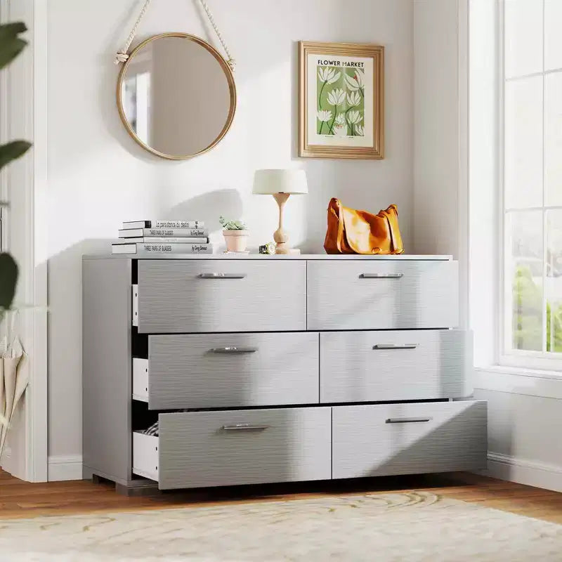 Commode de rangement à 6 tiroirs Costway avec pieds et poignées en métal, dispositifs anti-basculement
