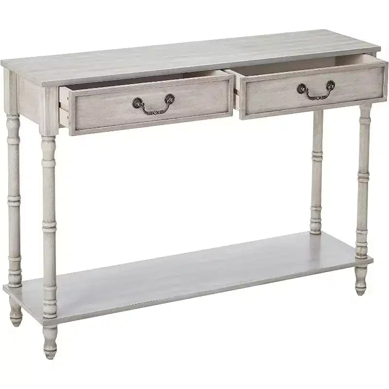 Kings Brand Furniture Console de salon en bois à 2 tiroirs, finition chêne délavé