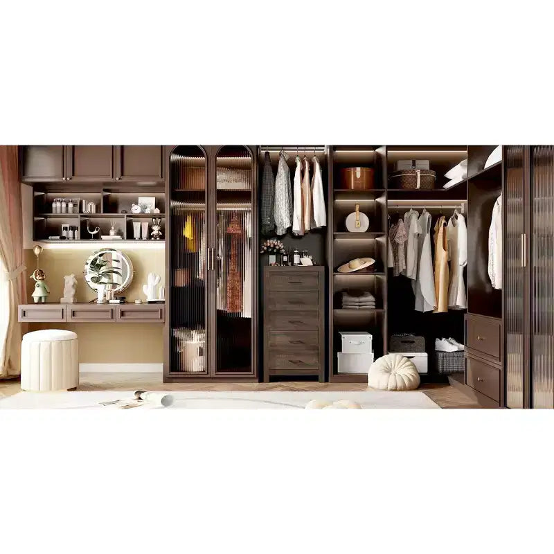 Commode verticale à 5 tiroirs Famapy, commode en bois texturé avec poignées décoratives en métal
