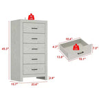 Commode verticale à 5 tiroirs Famapy, commode en bois texturé avec poignées décoratives en métal